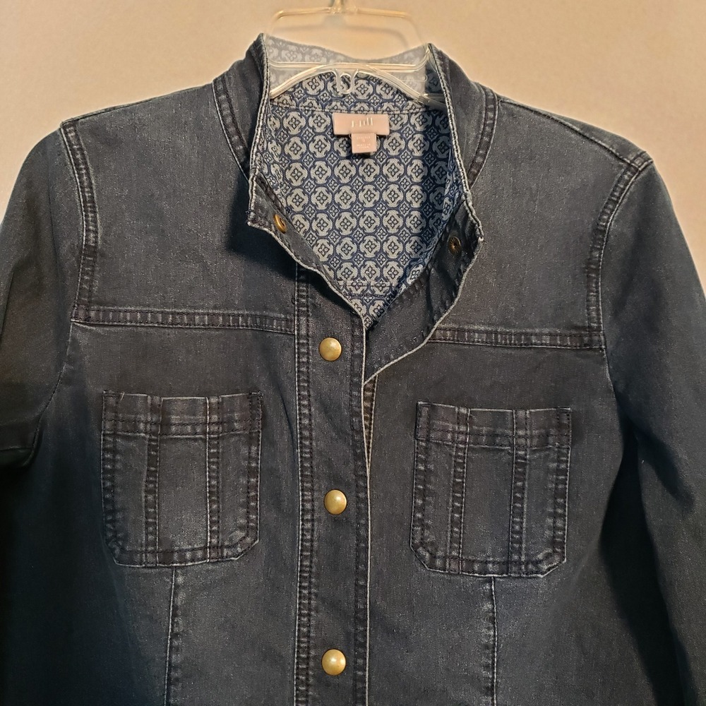 J. Jill Womens S Utility Barn Jacket Dark Indigo Blue Denim Stretch Chore Coat - Picture 5 of 11